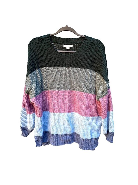 American Eagle Sweaters - American Eagle Oversize Striped Sweater XL Womens Green Purple Blue Knit Cozy